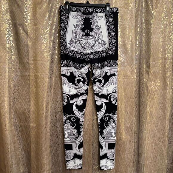 Versace Silver Gray White Black Baroque-Printed Leggings Size 38 2 XS NWT - Picture 2 of 16